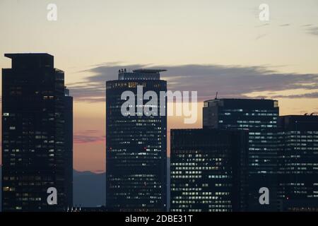 Tramonto dall'osservatorio della Torre televisiva di Nagoya. Luogo di ripresa: Prefettura di Aichi, Città di Nagoya Foto Stock