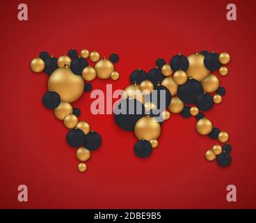 Mappa globale di concetto e palle di Natale Illustrazione Vettoriale