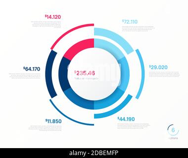 Modello grafico rotondo infografico vettoriale. Sei opzioni, fasi, parti Illustrazione Vettoriale