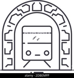 Icona ferroviaria, illustrazione isolata lineare, vettore a linee sottili, segno di disegno web, simbolo di concetto di contorno con tratto modificabile su sfondo bianco. Illustrazione Vettoriale