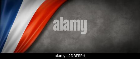 Bandiera francese su muro di cemento. Banner panoramico orizzontale. Foto Stock