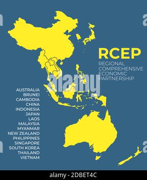 Associazione economica globale moderna RCEP sfondo mappa. Illustrazione vettoriale Illustrazione Vettoriale