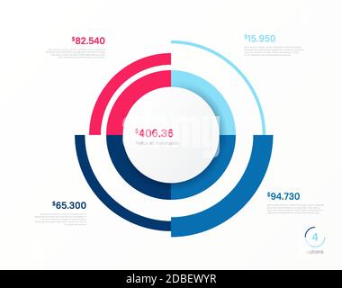 Modello grafico rotondo infografico vettoriale. Quattro opzioni, fasi, parti Illustrazione Vettoriale