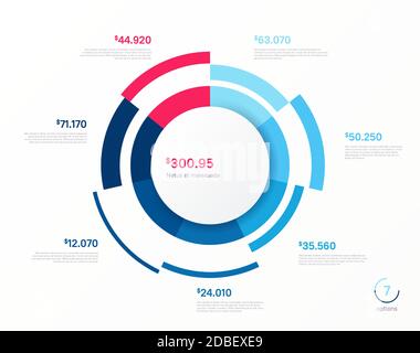 Modello grafico rotondo infografico vettoriale. Sette opzioni, fasi, parti Illustrazione Vettoriale