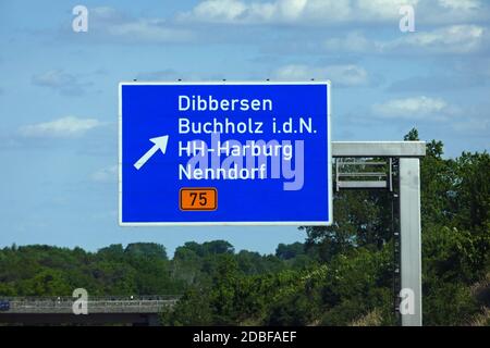 Autostrada federale uscita Buchholz Nordheide, Dibbersen Foto Stock