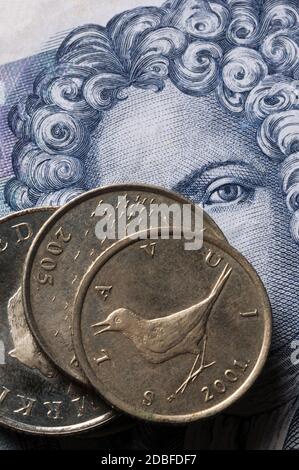 Primo piano su monete e banconote croate Foto Stock