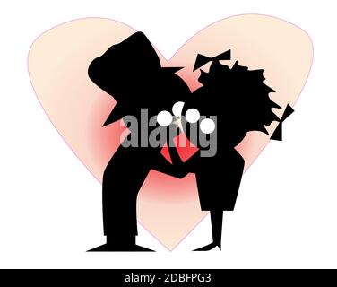 Silhouette di un personaggio dei fumetti di baciare la sua ragazza Foto Stock