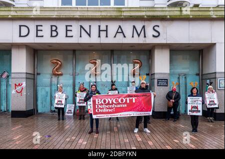 Cork, Irlanda. 17 Nov 2020. I lavoratori ex-Debenhams hanno tenuto oggi una protesta fuori dal negozio di Patrick Street. Gli ex-lavoratori chiedono alla gente di boicottare Debenhams online nella corsa fino al Black Friday di venerdì 27 novembre. La protesta coincide con una protesta di Dail degli ex lavoratori di Dublino alle 13 di oggi. Credit: AG News/Alamy Live News Foto Stock