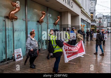 Cork, Irlanda. 17 Nov 2020. I lavoratori ex-Debenhams hanno tenuto oggi una protesta fuori dal negozio di Patrick Street. Gli ex-lavoratori chiedono alla gente di boicottare Debenhams online nella corsa fino al Black Friday di venerdì 27 novembre. La protesta coincide con una protesta di Dail degli ex lavoratori di Dublino alle 13 di oggi. Credit: AG News/Alamy Live News Foto Stock