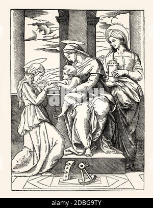 Il matrimonio mistico di Santa Caterina d'Alessandria, 16 ° secolo; facsimile del 19 ° secolo Foto Stock