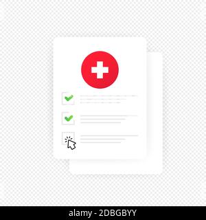 Illustrazione della clipboard dell'elenco di controllo medico. Vettore su sfondo trasparente isolato. EPS 10 Illustrazione Vettoriale