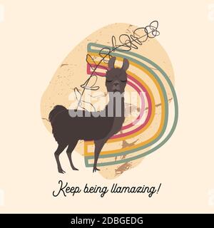 Biglietto d'auguri con divertente lama carina e sfondo astratto Illustrazione Vettoriale