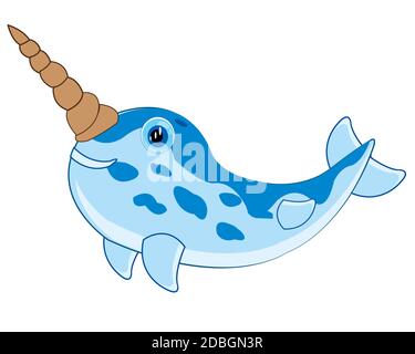 Illustrazione vettoriale del cartone animato del narwhal balena Foto Stock