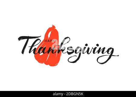 Iscrizione calligrafia di ringraziamento. Scritta a mano, vuota adatta per biglietti d'auguri, saluti, titoli. Design minimalista con zucca. Illustrazione Vettoriale