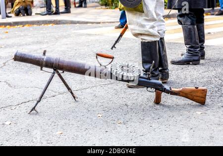 Arma della prima guerra mondiale. Primo piano della pistola automatica Lewis Foto Stock