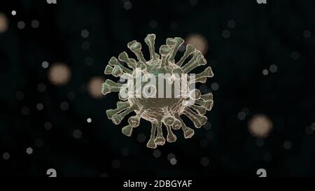 Corona Virus 3d rendering illustrazione, microbiologia e sfondo di concetto virologico Foto Stock