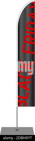 Black friday promozione beachflag pubblicità banner, isolato su bianco, copia spazio libero, grafica fittizia, vettore Illustrazione Vettoriale