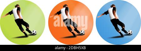 Attrezzature sportive icone piatte per il web e il mobile. Giocatore di calcio calcia la palla. EPS 10 Illustrazione Vettoriale