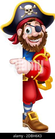 Pirata Captain Cartoon Peeking sfondo segno Illustrazione Vettoriale