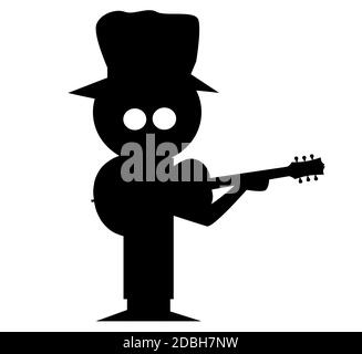 Silhouette di un personaggio dei fumetti con una chitarra Foto Stock