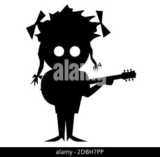 Silhouette di un personaggio cartoon con un gitar Foto Stock