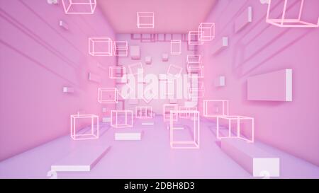 abstract sweet pink background with neon squares, 3d rendering Stock Photo