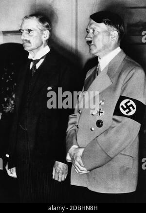 Chamberlain e Hitler durante la Conferenza di Monaco. Foto Stock