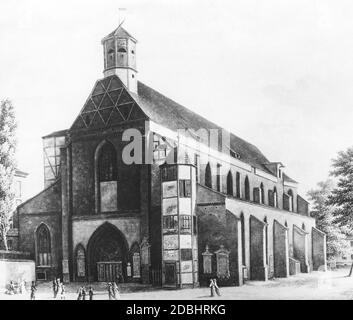 Il disegno del 19 ° secolo mostra la chiesa del monastero francescano a Berlino-Mitte. Foto Stock