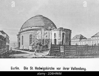 Il disegno mostra la Cattedrale di Sant'Hedwig a Bebelplatz a Berlino-Mitte prima del suo completamento nel 1773. Foto Stock