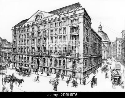 Il disegno mostra la sede della direzione generale di Allianz Versicherungs-Aktiengesellschaft a Taubenstrasse a Berlino, dove la società si trasferì nel 1904. Foto Stock