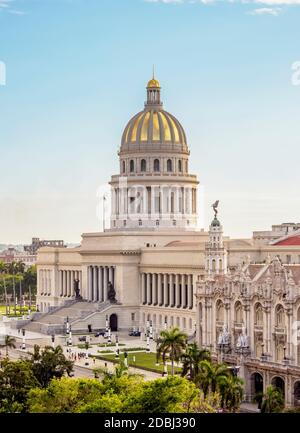 El Capitolio e Gran Teatro Alicia Alonso, vista elevata, l'Avana, la Provincia di la Habana, Cuba, Indie Occidentali, America Centrale Foto Stock