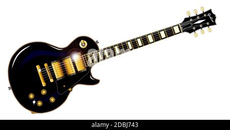 La definitiva rock and roll chitarra in nero, isolate su uno sfondo bianco. Foto Stock