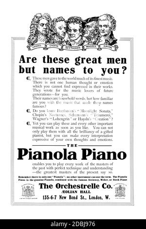 Orchestrelle Azienda Pubblicità per Pianolas dal 1907 lo Studio An Rivista illustrata di Belle Arti e Applied Art Foto Stock