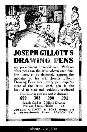 1912 Joseph Gillott’s Drawing Penne pubblicità dallo Studio An Rivista illustrata di Belle Arti e Applied Art Foto Stock