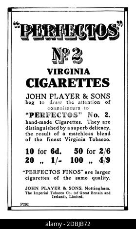 John Player & Sons, Perfectos sigaretta pubblicità da 1914 lo Studio uno scomparto illustrato di fine e di arte applicata Foto Stock