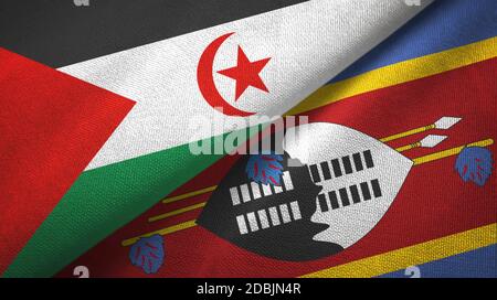 Western Sahara e Eswatini Swaziland due bandiere tessuto Foto Stock