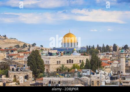 Israele, Gerusalemme, Vista sul quartiere di Muslem verso la cupola della roccia Foto Stock