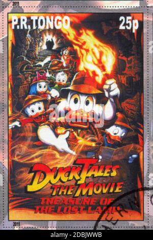 TONGO - CIRCA 2011: Francobollo stampato da Tongo, mostra il personaggio dei cartoni animati di Walt Disney, Duck Tales, circa 2011 Foto Stock