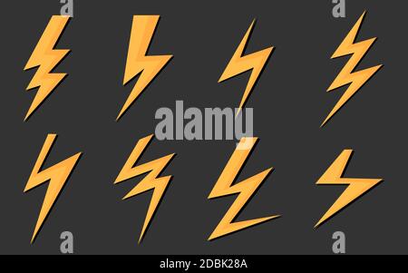 Flash 3D icona giallo Lightning tema su uno sfondo nero e lucido per un banner scontato Pubblicità di vendita di prodotti. EPS 10 Illustrazione Vettoriale