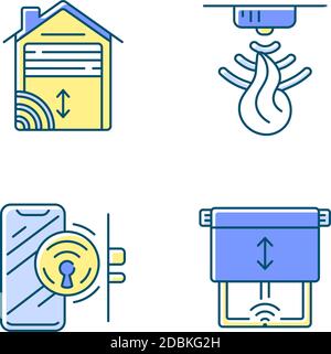 Sistema di controllo remoto per la casa, set di icone a colori RGB Illustrazione Vettoriale