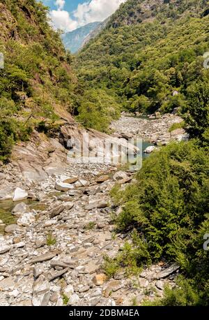 Paesaggio della Vallemaggia, la valle alpina più lunga del Canton Ticino in Svizzera Vallemaggia, la valle alpina più lunga del Canton Tic Foto Stock