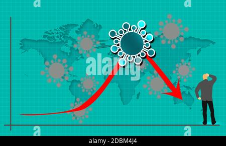 Recessione economica e finanziaria globale causata da un'epidemia di coronavirus, rendering 3d Foto Stock