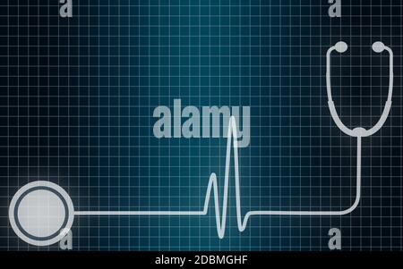 Stetoscopio con cardiogramma del battito cardiaco,rendering 3D Foto Stock