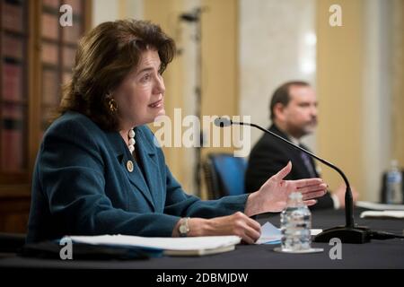 Jane Abraham, ex Presidente, Commissione Congressionale per studiare il potenziale per UN Museo Nazionale di Storia delle Donne offre la sua dichiarazione di apertura durante un Comitato del Senato su regole e Amministrazione audizione per rivedere S. 959, Smithsonian American Women's History Museum Act; E S.1267, National Museum of the American Latino Act, nel palazzo degli uffici del Senato Russell a Washington, DC, martedì 17 novembre 2020. Credit: Rod Lamkey/CNP | utilizzo in tutto il mondo Foto Stock