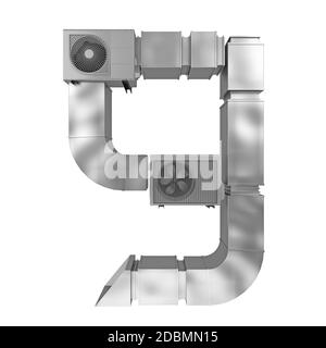 numero 9 da tubi di ventilazione e condizionatori d'aria isolati su bianco. rendering 3d Foto Stock