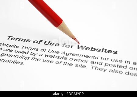 Termini di utilizzo per i siti web Foto Stock