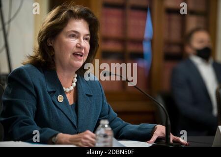 Jane Abraham, ex Presidente, Commissione Congressionale per studiare il potenziale per UN Museo Nazionale di Storia delle Donne offre la sua dichiarazione di apertura durante un Comitato del Senato su regole e Amministrazione audizione per rivedere S. 959, Smithsonian American Women's History Museum Act; E S.1267, National Museum of the American Latino Act, nel palazzo degli uffici del Senato Russell a Washington, DC, martedì 17 novembre 2020. Credito: Rod Lammey/CNP /MediaPunch Foto Stock