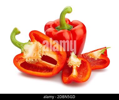 percorso a fette di peperone rosso isolato su bianco Foto Stock