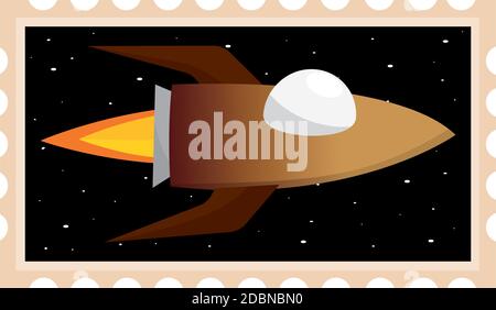 Spazio isolato razzo volare nella luna immagine icona - Vettore Illustrazione Vettoriale