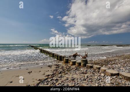 Sulla spiaggia, Wustrow, Penisola 'Fischland-Darss-Zingst', Parco Nazionale 'Vorpommersche Boddenlandschaft', Mar Baltico, Mecklenburg-Vorpommern, Germania Foto Stock